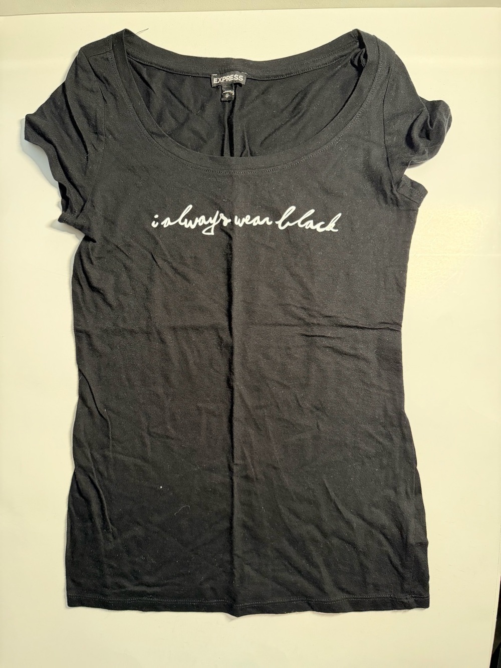 Express “I Always Wear Black” Graphic Fitted T-Shirt XS - Picture 2 of 6
